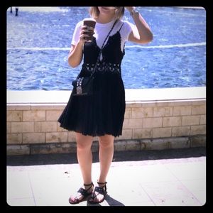 Free People Babydoll Lace Black Flowy Strap Dress Oversize Size M